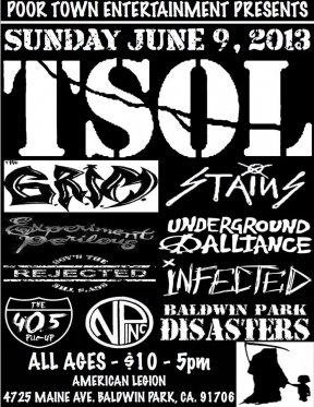 TSOL, THE GRIM, THE STAINS, EXPERIMENT PERILOUS, BALDWIN PARK DISASTERS @ BP American Legion