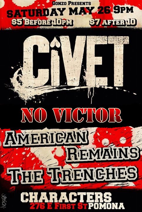 Gonzo present Civet, No Victor, American Remains, The Trenches @ Characters Sports Bar